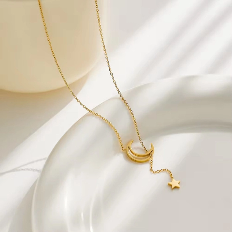 Product image KAHASIL - Kalung Titanium Wanita Anti Karat dan Luntur Tali Rantai Motif Bulan Bintang KH022 all variant GOLD